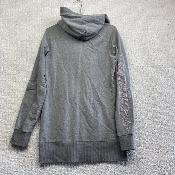 Y2K Oakley Full Zip Hoodie Wom MGrey / Pink Flower Sleeve AOP Boho Hooded Strech - Picture 13 of 16